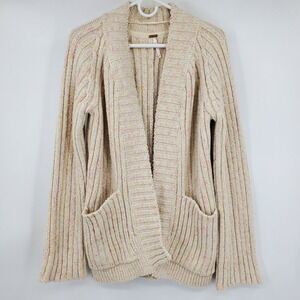 Free People Cream Multi Confetti Chunky Ribbed Cotton Cardigan XS Boho Cottage